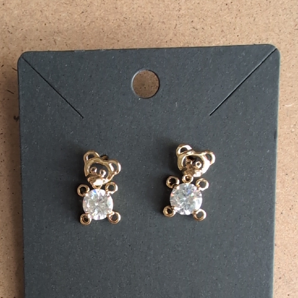 Adorable Gold Stainless Steel Cubic Zirconia Bear Earrings